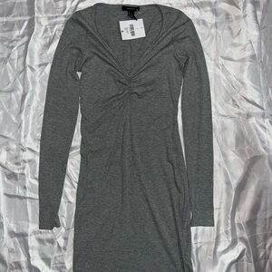 Gray Ribbed Long Sleeve Dress